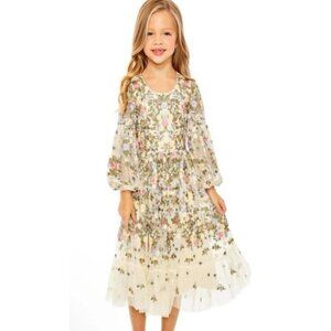 Mac Duggal Girls Dress Size 4 Pageant Heavily Embroidered Ivory Pink Floral 3153
